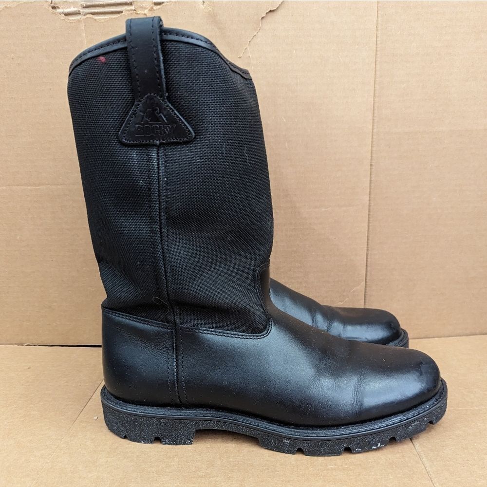 Rocky Warden Pull-On Wellington Black Work Western Boots Mens Size 11 MW